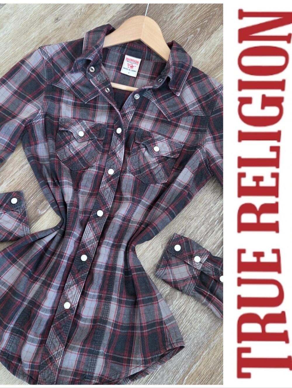 True Religion VTG Plaid Flannel Western Rodeo Button Down Shirt Y2K Pearl Snap